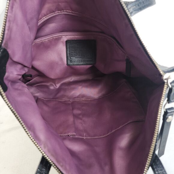 COACH Laura F18336 Large Logo Designer Black Leather Tote Shoulder Bag Purse - Picture 11 of 16